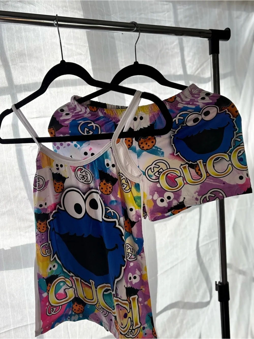 Cookie Monster Graphic Tank and Shorts Set - Multicolor